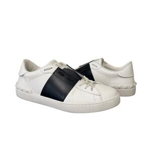 Valentino Rockstud Open Leather Sneakers IT 44.5 White Black Colorblock